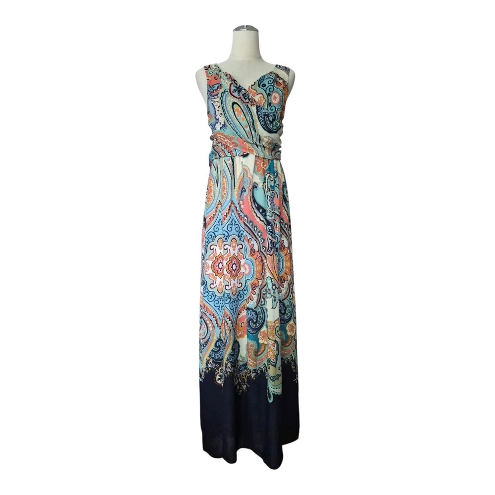 Anthropologie Maeve Paisley Maxi Dress Women's Size 2 Sleeveless Cross Over Boho